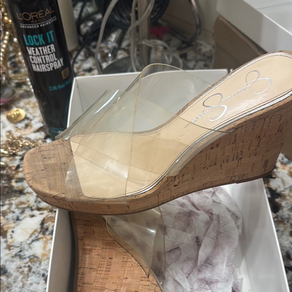 Jessica Simpson Cream and Tan Wedge Sandals